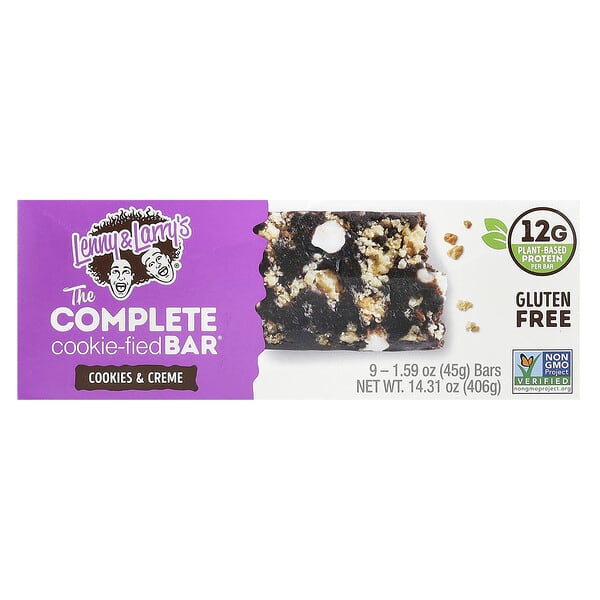 Lenny & Larry's The Complete Cookie-Fied Bar®, Cookies & Cream, 9 Bars, 1.59 oz (45 g) Each