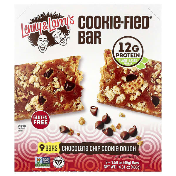 Lenny & Larry's Cookie-Fied® Bar, Chocolate Chip Cookie Dough, 9 Bars, 1.59 oz (45 g) Each