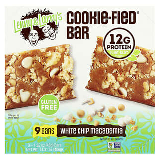 Lenny & Larry's, Barrita Cookie-Fied®, Bocadillos de macadamia blanca, 9 barritas, 45 g (1,59 oz) cada una