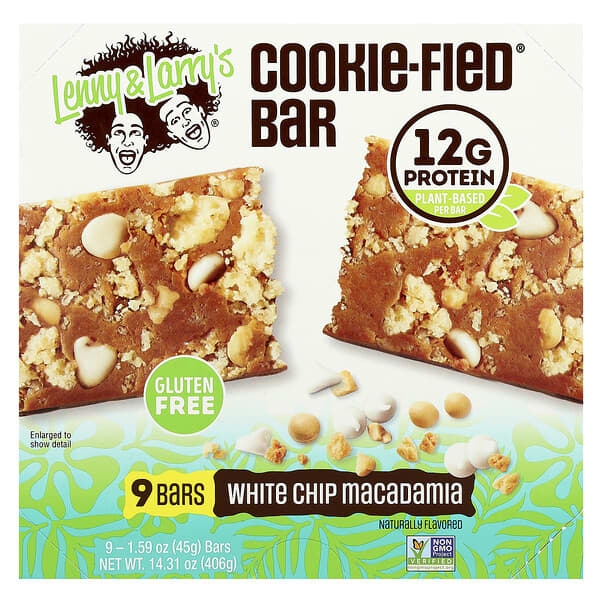 Lenny & Larry's Cookie-Fied® Bar, White Chip Macadamia, 9 Bars, 1.59 oz (45 g) Each