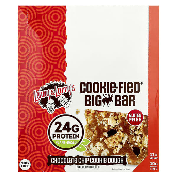 Lenny & Larry's Cookie-Fied® Big Bar, Chocolate Chip Cookie Dough, 12 Bars, 3.17 oz (90 g) Each