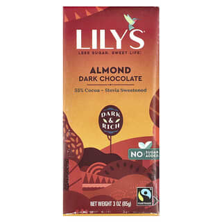 Lily's Sweets, батончик чорного шоколаду, мигдаль, 55 % какао, 85 г (3 унції)