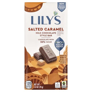 Lily's Sweets, Батончик из молочного шоколада, соленая карамель, 40% какао, 80 г (2,8 унции)