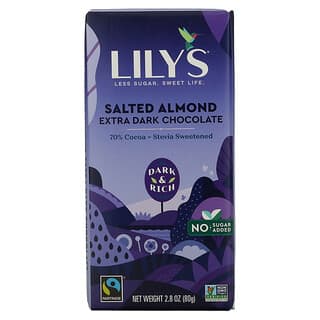 Lily's Sweets, Barre de chocolat extra noir, amandes salées, 70 % de cacao, 80 g