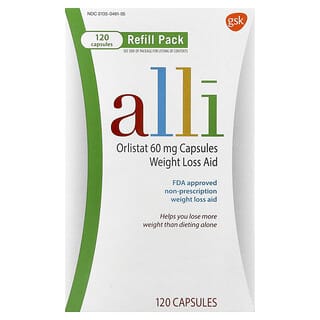 Alli, Orlistat, Auxílio à Perda de Peso, Refil, 60 mg, 120 Cápsulas