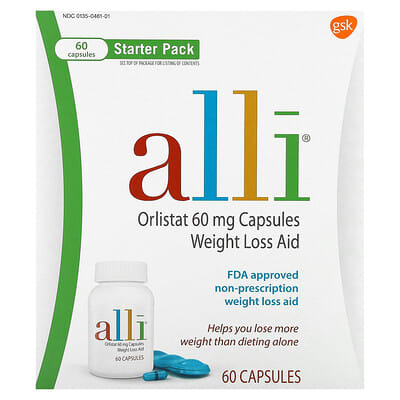 Alli, Orlistat, Weight Loss Aid, Starter Kit, 60 mg, 60 Capsules