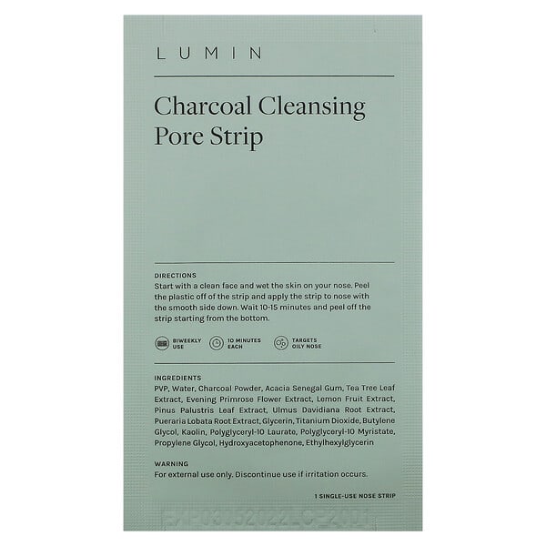 Lumin, Charcoal Cleansing Pore Strip, 5 Single-Use Nose Strips (Item Descontinuado) 