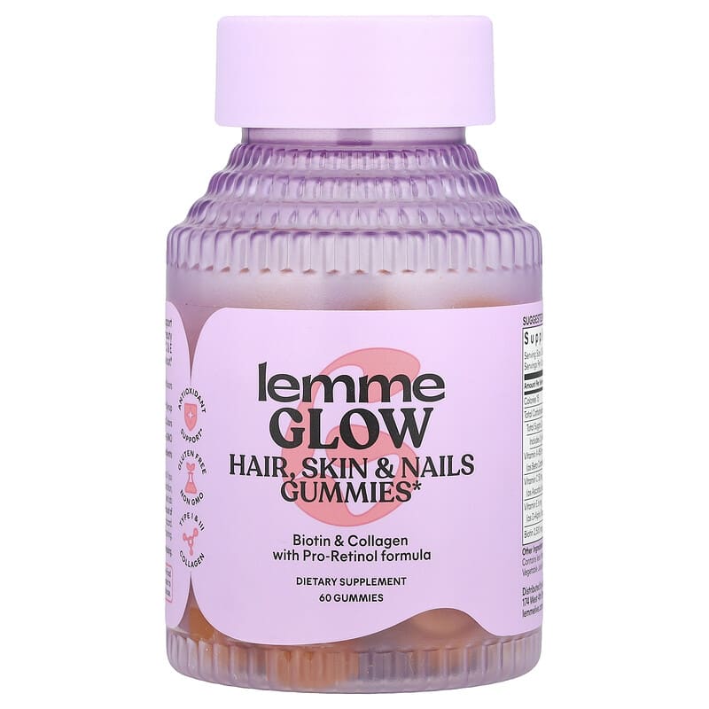 Glow, Glow, Gommes pour cheveux, peau et ongles, Arôme pêche, 60 gommes 