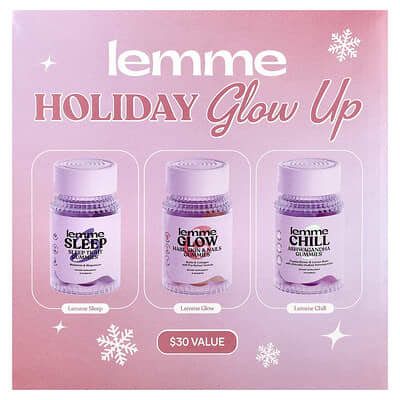 Lemme, Holiday Glow Up Gummies, Sleep, Glow, Chill, 3 Bottles, 14 Gummies Each