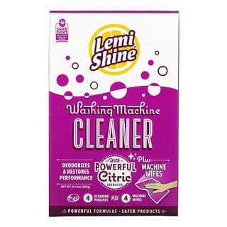 Lemi Shine, Producto de limpieza para lavadora, Plus toallitas para lavadora, 4 bolsas de limpieza + 4 toallitas para lavadora