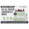 Lunchskins, XL Paper Sandwich Bags with Closure Strip, 50 Count