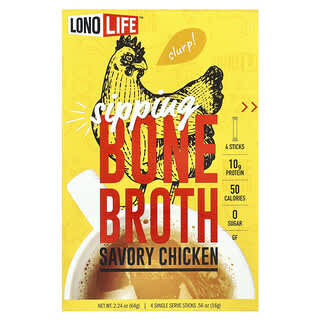 Lonolife, Sipping Bone Broth, Savory Chicken, 4 Single Serve Sticks, 0.56 oz (16 g) Each