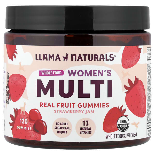 Llama Naturals, Women's Multi, Real Fruit Gummies, Strawberry Jam, 120 Gummies