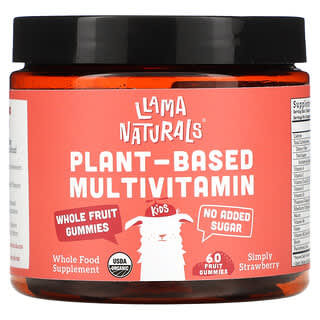 Llama Naturals, Plant-Based Multivitamin Whole Fruit Gummies, Simply Strawberry, 60 Fruit Gummies