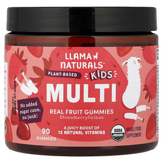 Llama Naturals, Detské rastlinné gumové cukríky s viacerými pravými ovocnými príchuťami, Strawberrylicious, 60 gumových cukríkov