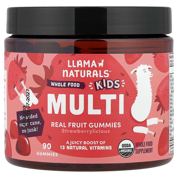 Llama Naturals, Kids Multi, Real Fruit Gummies, Strawberrylicious, 90 Gummies