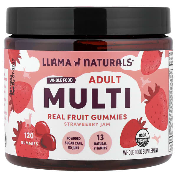 Llama Naturals, Adult Multi, Real Fruit Gummies, Strawberry Jam, 120 Gummies