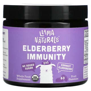 Llama Naturals, Kids, Elderberry Immunity, Fruit Gummies, Earnest Elderberry, 60 Gummies