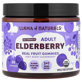 Llama Naturals, Adult Elderberry, Real Fruit Gummies, Very Berry Elderberry, 90 Gummies