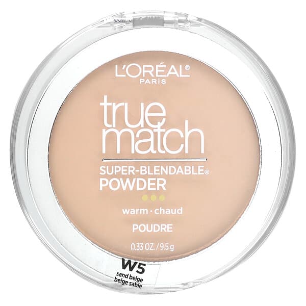 L'Oréal, True Match, 슈퍼 블렌더블 파우더, 웜, W5 샌드 베이지, 9.5g(0.33oz)