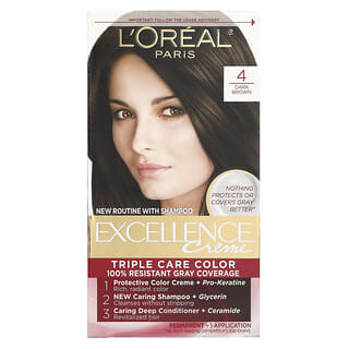 L'Oréal, エクセレンスクリーム、Triple Protection（トリプルプロテクション）カラー、4ダークブラウン、1回分
