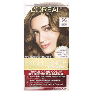 L'Oréal, Excellence Creme, Color de cuidado triple, Castaño dorado medio 5G, 1 aplicación