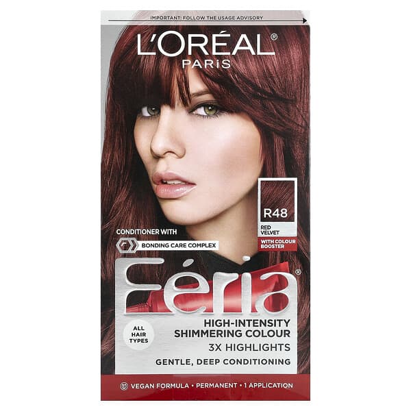 L'Oréal, Feria, 파워 레드, 고휘도 쉬머링 컬러, R48 레드 벨벳, 1회