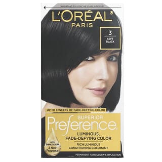 L'Oréal, 優選系列不褪色亮澤染髮劑，自然色，3 柔和黑，1 次裝