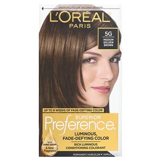 L'Oréal, Superior Preference, Luminous, Fade-Defying Color, 5G Medium Golden Brown, 1 Application