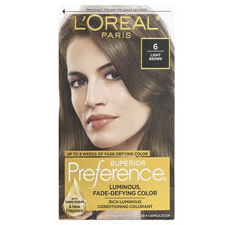 L'Oréal, Superior Preference, 새치 방지 염색 + 샤인 시스템, 내추럴, 라이트 브라운 6, 1회 사용