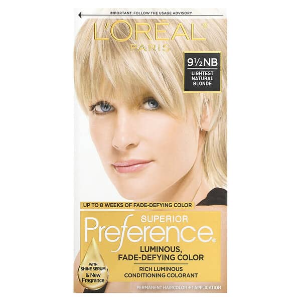 L'Oréal, 선호도가 높은 밝은색, 변색 없는 색상, 9 1/2 NB, 가장 밝은 천연 블론드, 1회 적용