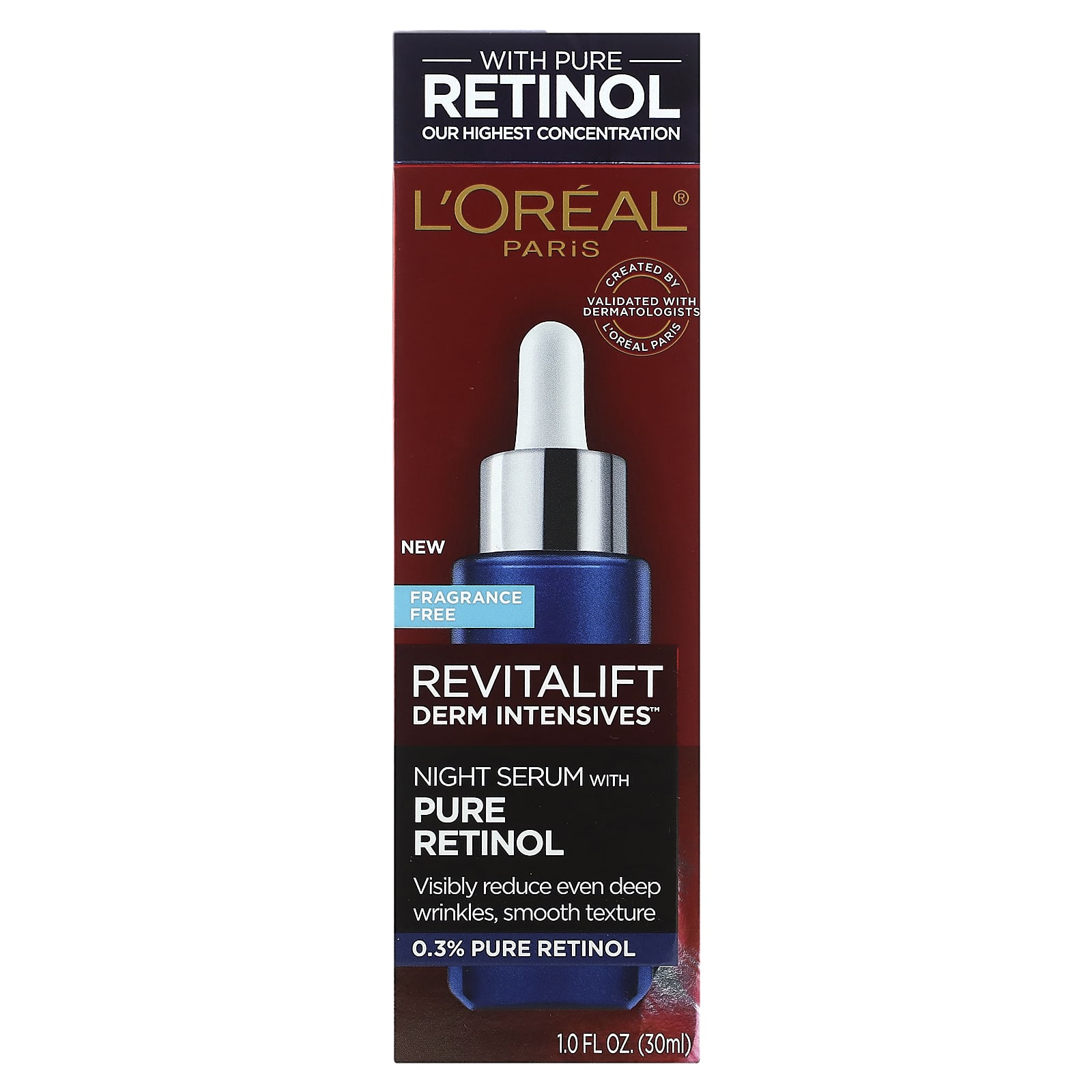 L'Oréal, Revitalift Derm Intensives, Night Serum with Pure Retinol, Fragrance Free, 1 fl oz (30 ml) Image 3