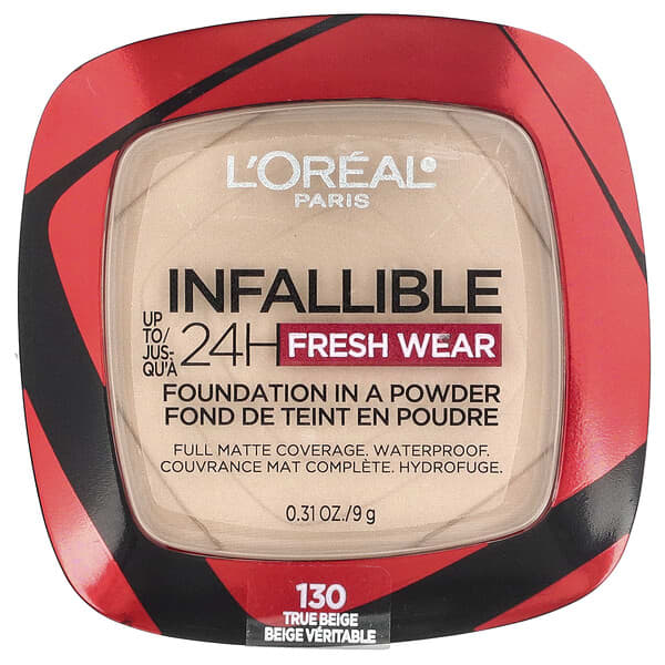 L'Oréal, InFallible 24H เฟรช แวร์ รองพื้นเนื้อแป้งแบบแป้งอเนกประสงค์ 24H ทรูเบจ 130 ขนาด 0.31 ออนซ์ 