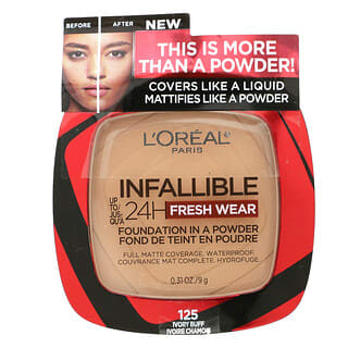 L'Oréal, Infallible 24H Fresh Wear，Foundation in a Powder，125 象牙白-淺黃色，0.31 盎司（9 克）