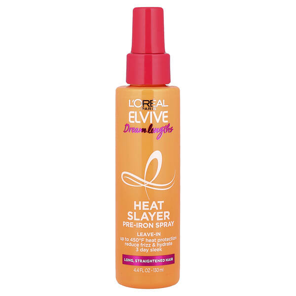 L'Oréal, Elvive, 꿈의 길이, 히트 슬레이어, 프리 아이언 스프레이, 길고 곧은 모발, 130ml(4.4fl oz)