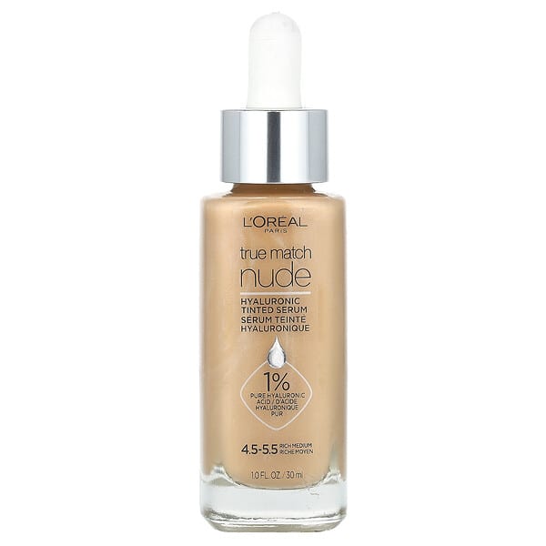 L'Oréal, True 일치, Nude, 히알루론 틴티드 세럼, 리치 미디엄 4.5-5.5, 30ml(1fl oz)