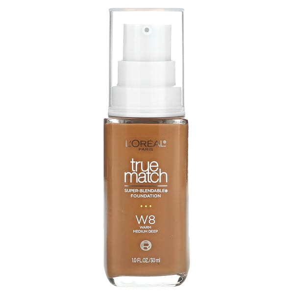 L'Oréal, True Match รองพื้นแบบซูเปอร์เบลนด์เอเบิล W8 วอร์มมีเดียมดีพ ขนาด 1 ออนซ์ (30 มล.)