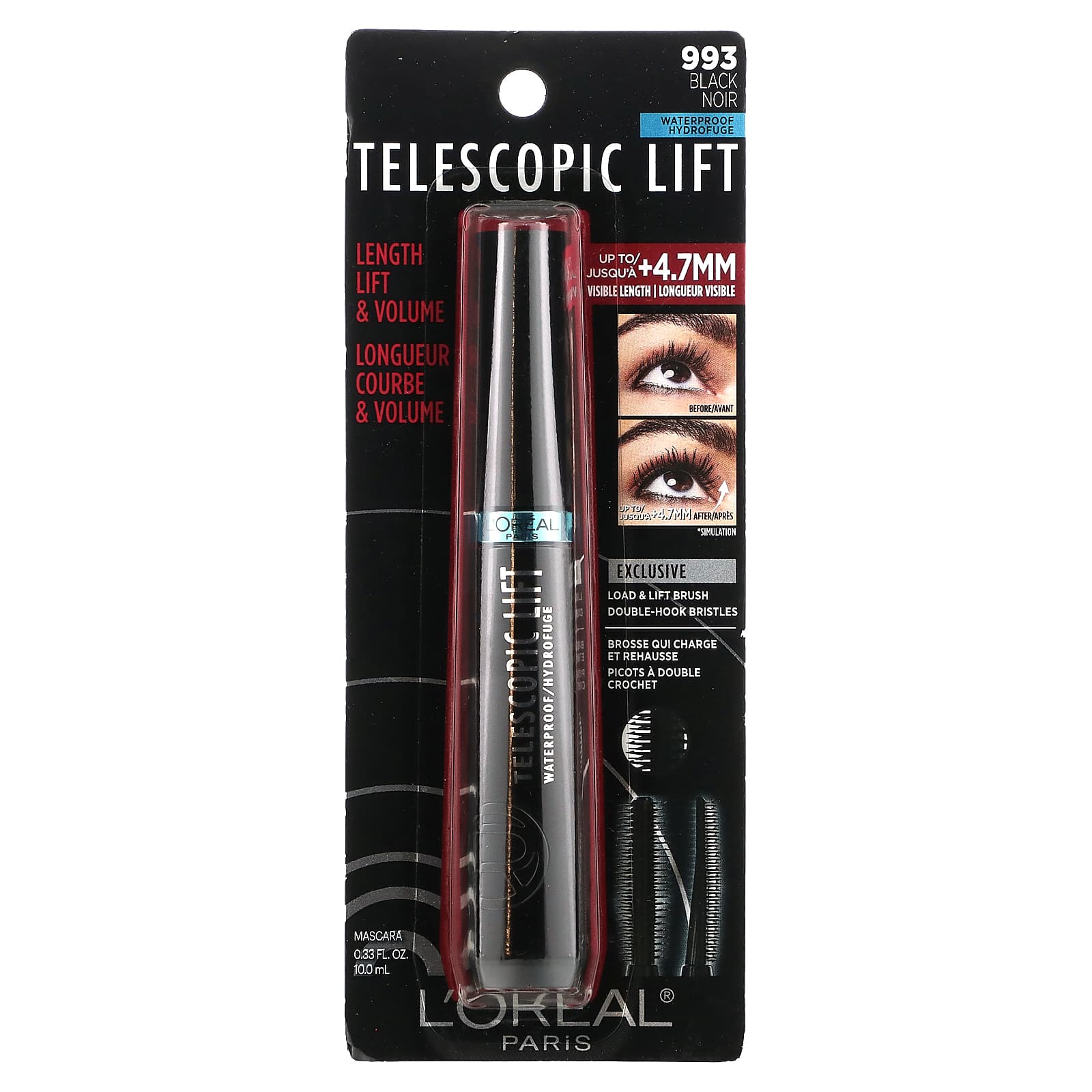 Loréal Telescopic Lift Waterproof Mascara 993 Black 033 Fl Oz 10 Ml 2388