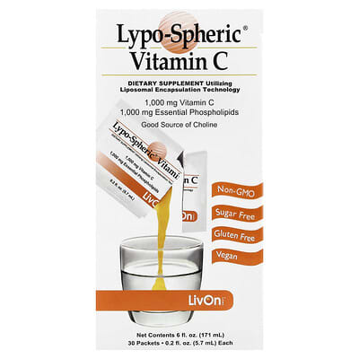 LivOn Laboratories, Lypo-Spheric® Vitamin C, 30 Packets, 0.2 fl oz (5.7 ml) Each