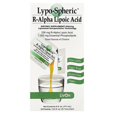 LivOn Laboratories, Lypo-Spheric® R-Alpha Lipoic Acid, 30 Packets, 0.2 fl oz (5.7 ml) Each