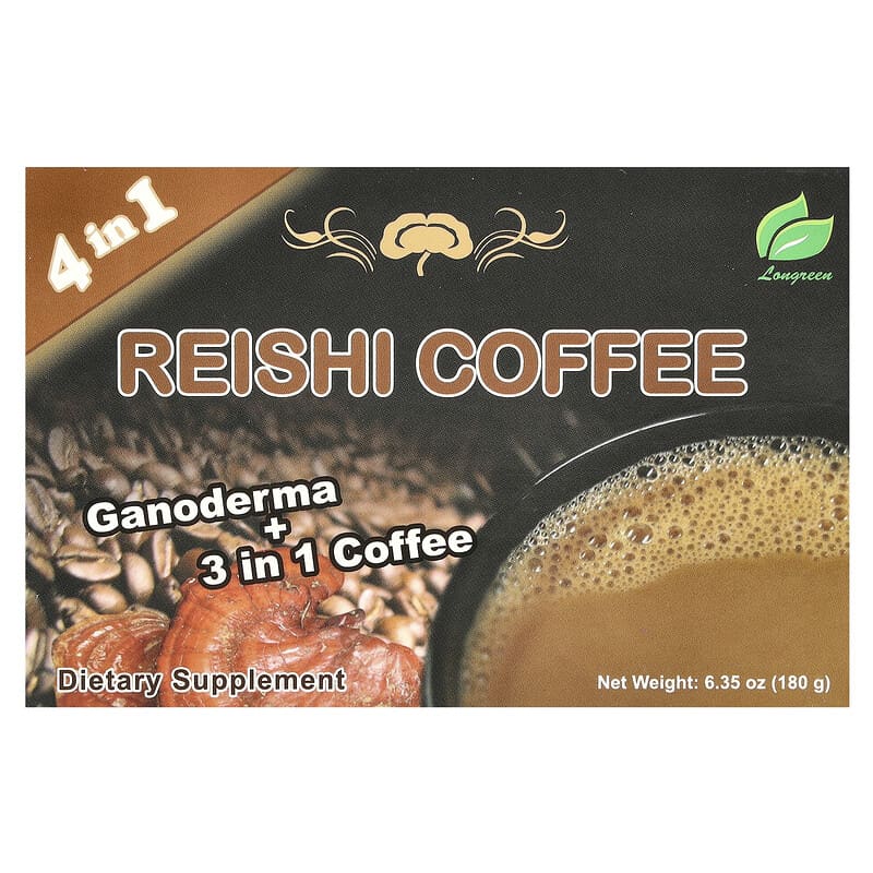 reishi green tea with ganoderma and l carnitine 4 in 1 Reishi Coffee, 10 Sachets, 6.35 oz (180 g)