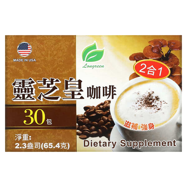 Longreen Corporation, 2 in 1 Reishi Coffee, 30 Bags, 2.3 oz (65.4 g) Each