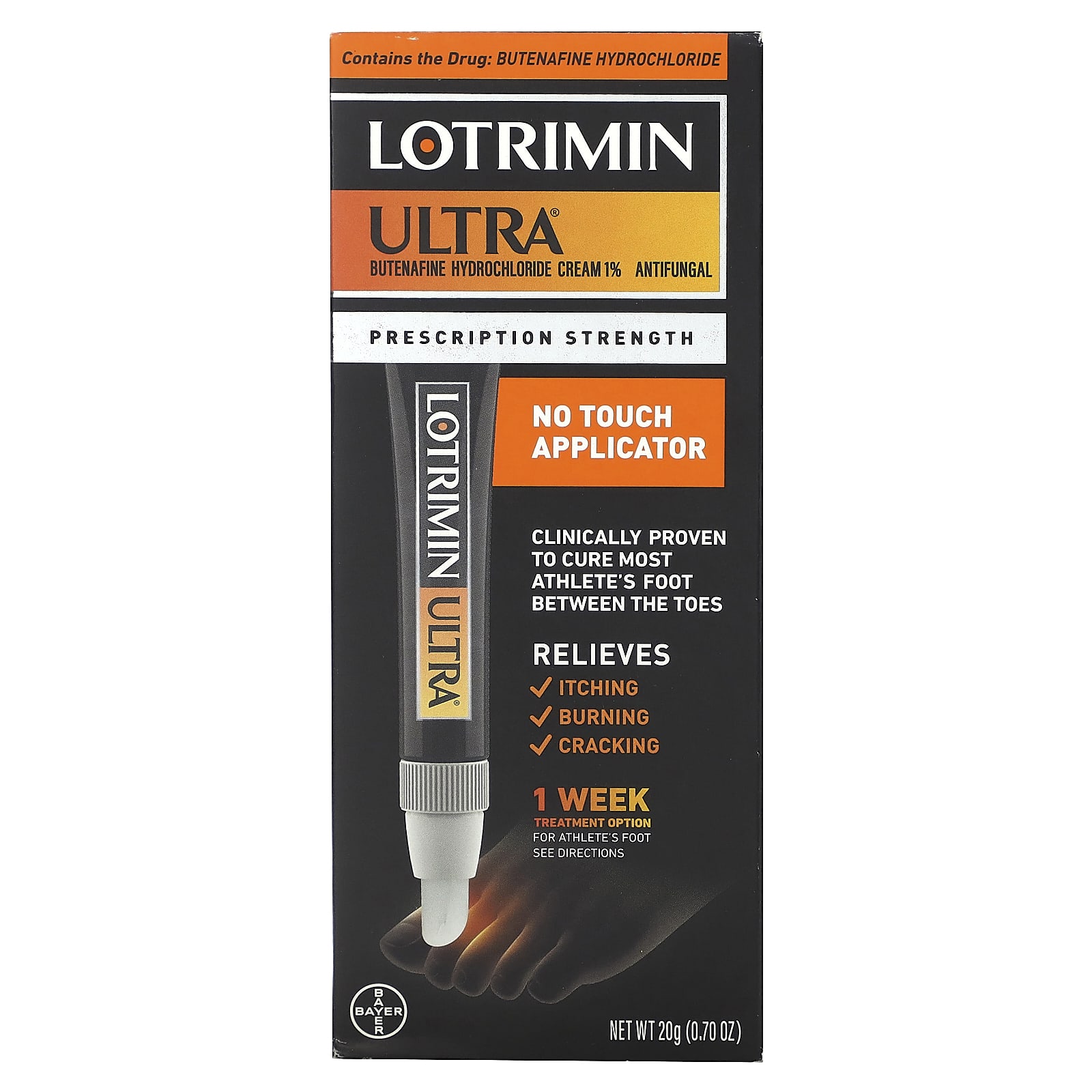 Lotrimin, Ultra Athlete's Foot Cream with No Touch Applicator, 0.7 oz
