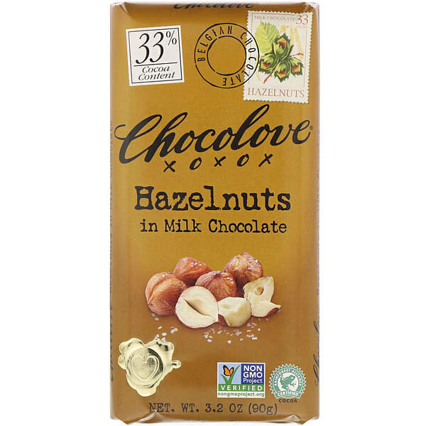 Chocolove, ヘーゼルナッツ入りミルクチョコレート、ココア33％、90g（3.2オンス）