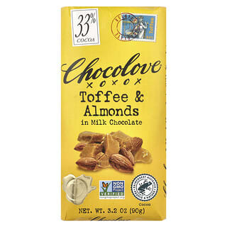 Chocolove, Toffee & Almonds in Milk Chocolate, 33% Cocoa, 3.2 oz (90 g)