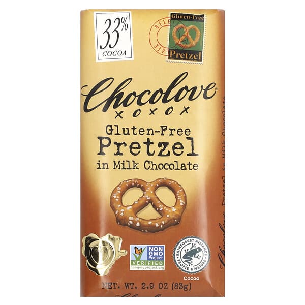 Chocolove‏, בייגלה בשוקולד חלב, 33% קקאו, 83 גרם (2.9 אונקיות) ללא גלוטן