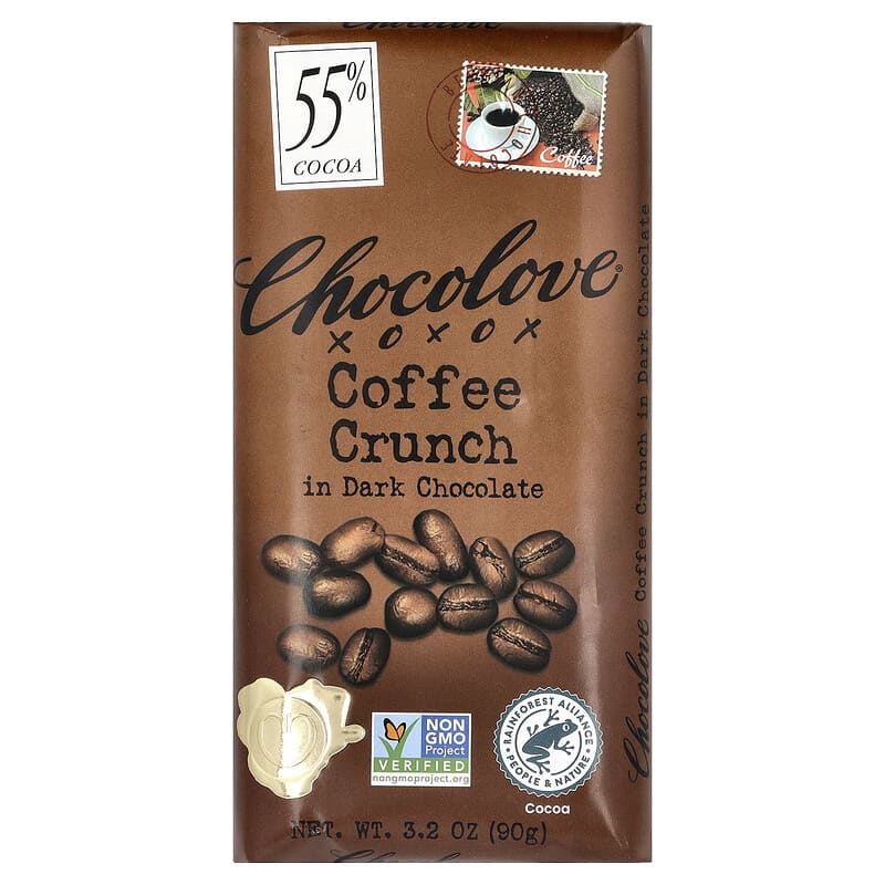 コーヒークランチ入りダークチョコレート、カカオ55％、90g（3.2