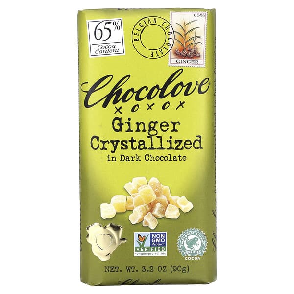 Chocolove, 砂糖漬けショウガ入りダークチョコレート、カカオ65％、90g（3.2オンス）