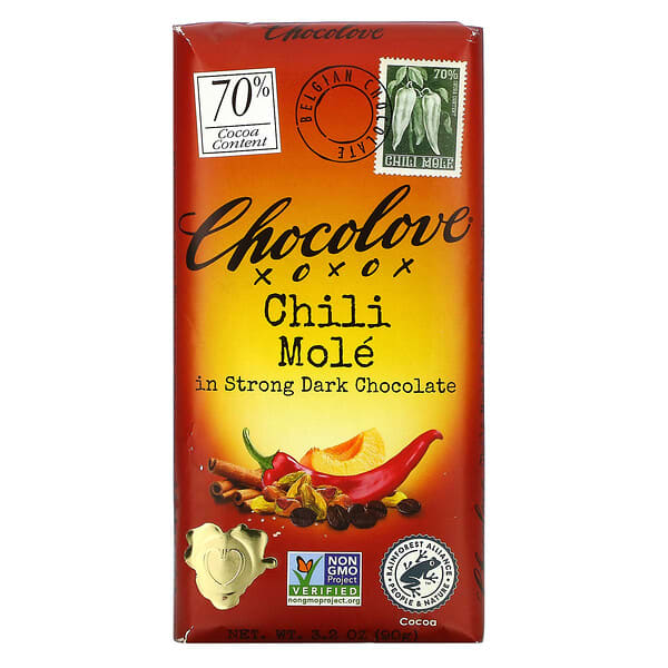 Chocolove, Chili Mole in Strong Dark Chocolate, 3.2 oz (90 g)