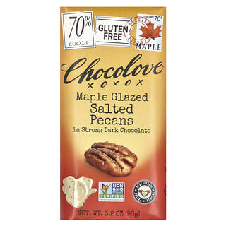 Chocolove, Maple Glazed Salted Pecans in Strong Dark Chocolate, mit Ahornsirup glasierte gesalzene Pekannüsse in dunkler Schokolade, 70% Kakao, 90 g (3,2 oz.)